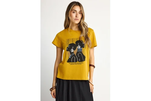 Funky Buddha Graphic Print T-Shirt Γυναικείο (FBL013-122-04-CURRY-POWDER)