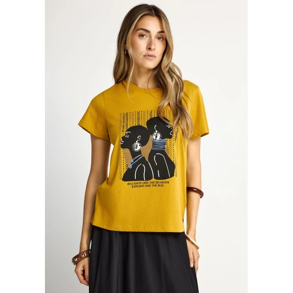Funky Buddha Graphic Print T-Shirt Γυναικείο (FBL013-122-04-CURRY-POWDER)