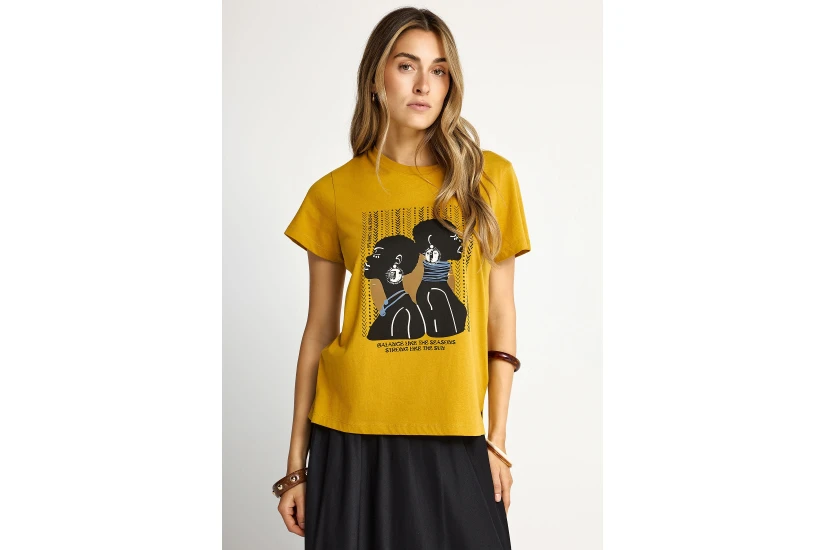 Funky Buddha Graphic Print Γυναικείο Κοντομάνικο T-Shirt Μουσταρδί