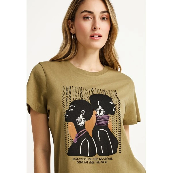 Funky Buddha Graphic Print T-Shirt Γυναικείο (FBL013-122-04-GREEN-MOSS)