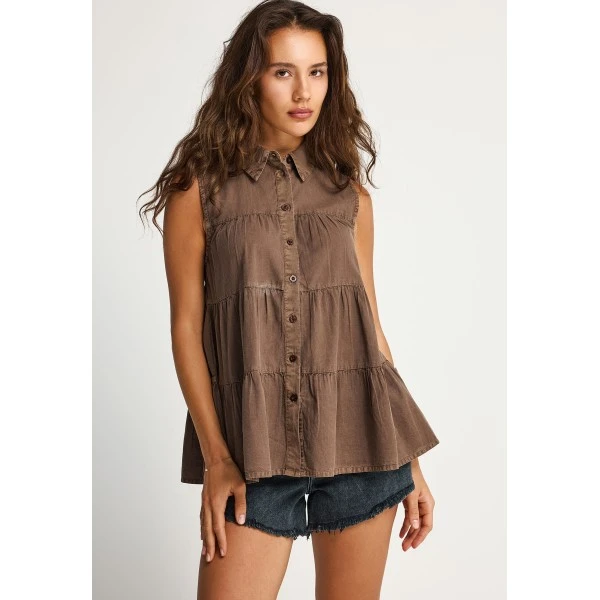 Funky Buddha Ruffles Πουκάμισο Αμάνικο Γυναικείο (FBL013-122-05-BRUNETTE)