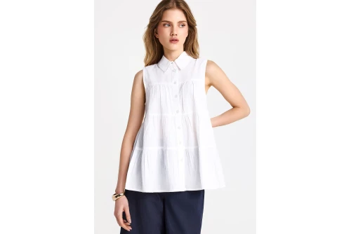 Funky Buddha Ruffles Πουκάμισο Αμάνικο Γυναικείο (FBL013-122-05-WHITE)