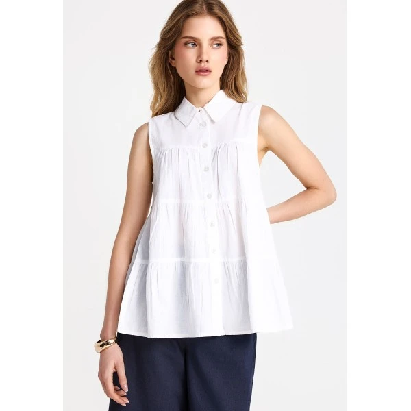 Funky Buddha Ruffles Πουκάμισο Αμάνικο Γυναικείο (FBL013-122-05-WHITE)