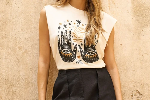 Funky Buddha Graphic Print Μπλούζα Αμάνικη Γυναικεία (FBL013-123-04-CHALK)