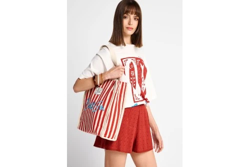 Funky Buddha Striped Cotton Salt Co Τσάντα Tote (FBL013-123-10-BAKED-APPLE)
