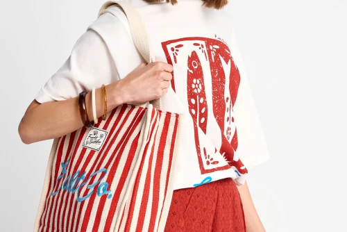 Funky Buddha Striped Cotton Salt Co Τσάντα Tote (FBL013-123-10-BAKED-APPLE)