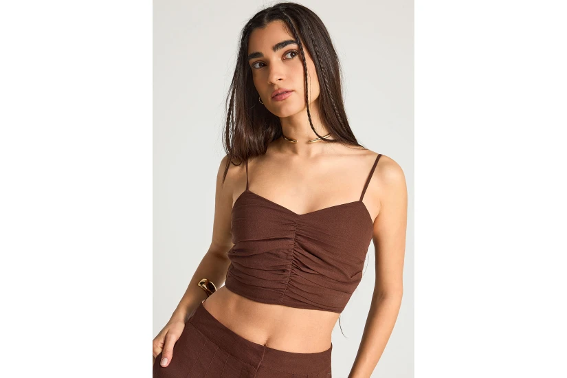 Funky Buddha Γυναικείο Αμάνικο Crop Top Καφέ