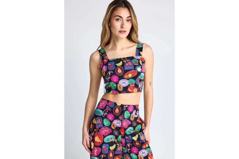 Funky Buddha Γυναικείο Αμάνικο Crop Top Πολύχρωμο