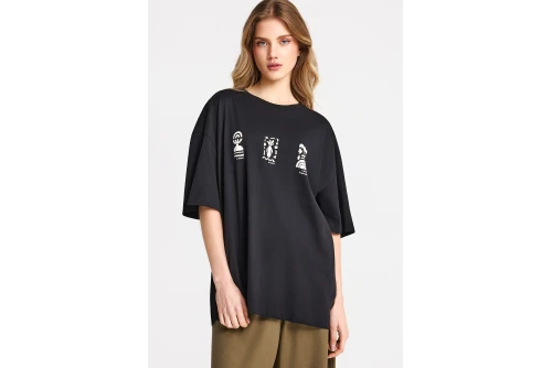 Funky Buddha Relaxed Fit With Print T-Shirt Γυναικείο (FBL013-126-04-BLACK)