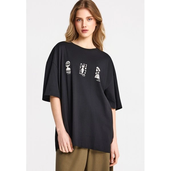Funky Buddha Relaxed Fit With Print T-Shirt Γυναικείο (FBL013-126-04-BLACK)