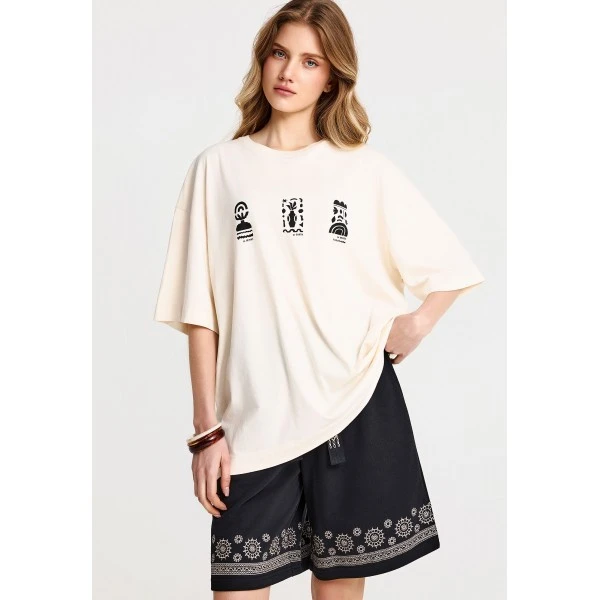 Funky Buddha Print T-Shirt Γυναικείο (FBL013-126-04-CHALK)