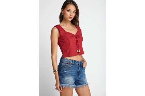 Funky Buddha Embroidery Crop Top Αμάνικο Γυναικείο (FBL013-126-17-BAKED-APPLE)