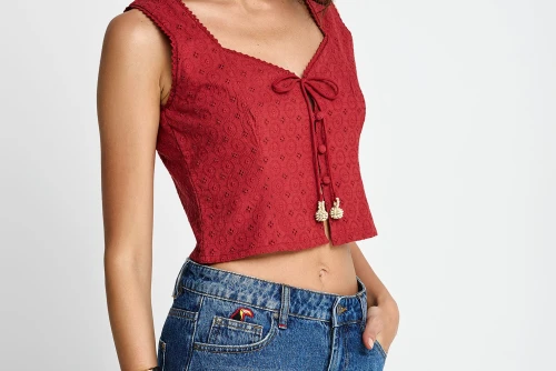 Funky Buddha Embroidery Crop Top Αμάνικο Γυναικείο (FBL013-126-17-BAKED-APPLE)