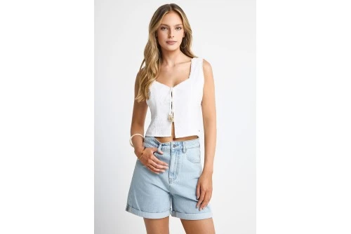 Funky Buddha Embroidery Crop Top Αμάνικο Γυναικείο (FBL013-126-17-WHITE)