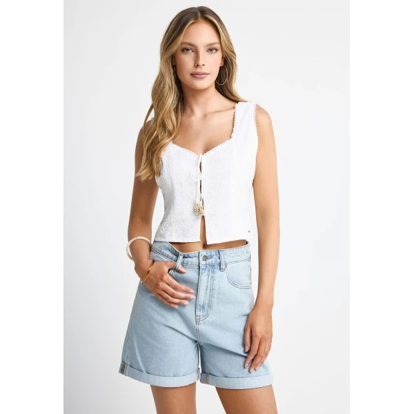 Funky Buddha Embroidery Crop Top Αμάνικο Γυναικείο (FBL013-126-17-WHITE)