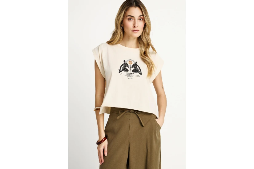 Funky Buddha Γυναικείο Κοντομάνικο T-Shirt Μπεζ