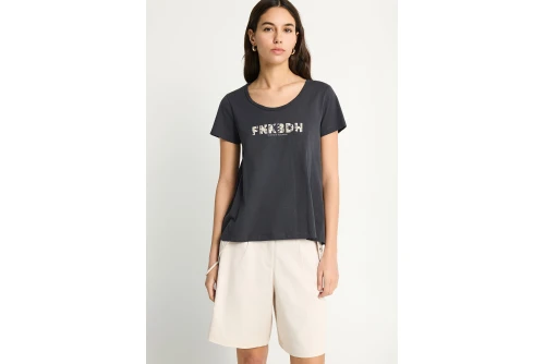 Funky Buddha Organic Cotton Printed T-Shirt Γυναικείο (FBL013-128-04-ANTHRACITE)