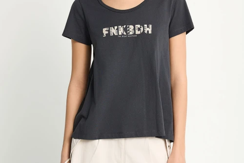 Funky Buddha Organic Cotton Printed T-Shirt Γυναικείο (FBL013-128-04-ANTHRACITE)
