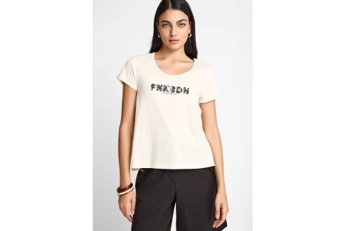 Funky Buddha Organic Cotton Printed T-Shirt Γυναικείο (FBL013-128-04-CHALK)