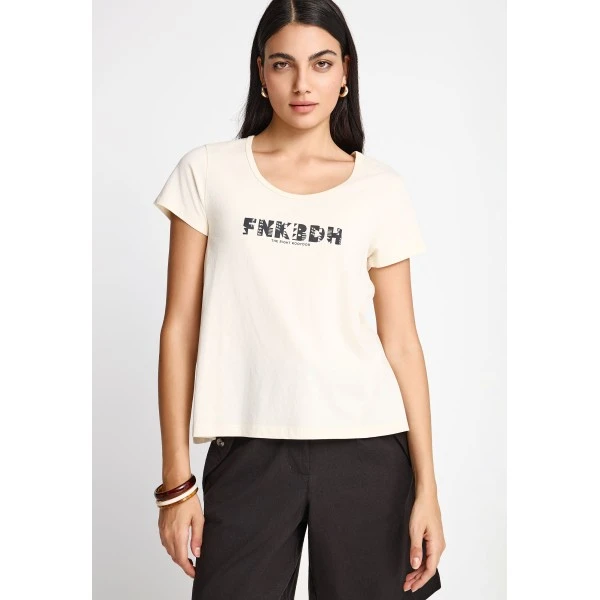 Funky Buddha Organic Cotton Printed T-Shirt Γυναικείο (FBL013-128-04-CHALK)