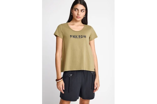 Funky Buddha Organic Cotton Printed T-Shirt Γυναικείο (FBL013-128-04-GREEN-MOSS)
