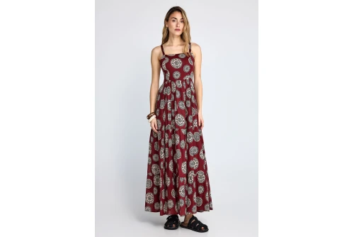 Funky Buddha Printed Cotton Φόρεμα Maxi Γυναικείο (FBL013-128-13-HENNA-BROWN)