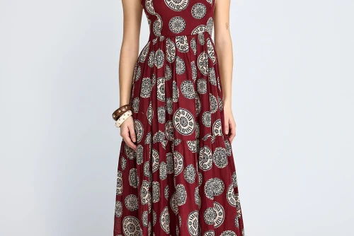 Funky Buddha Printed Cotton Φόρεμα Maxi Γυναικείο (FBL013-128-13-HENNA-BROWN)