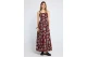 Funky Buddha Printed Cotton Γυναικείο Φόρεμα Maxi Μπορντό, Εκρού, Μαύρο