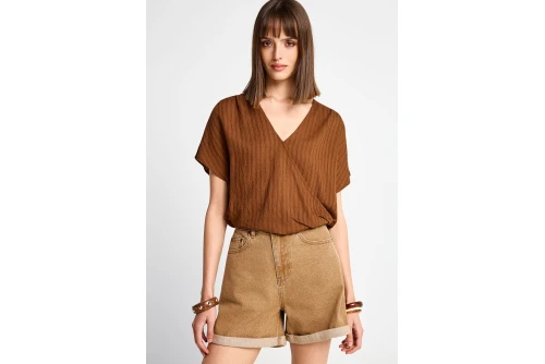 Funky Buddha Top Κοντομάνικο Γυναικείο (FBL013-128-17-TOBACCO-BROWN)