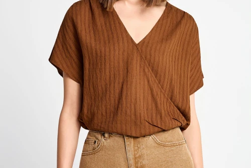 Funky Buddha Top Κοντομάνικο Γυναικείο (FBL013-128-17-TOBACCO-BROWN)