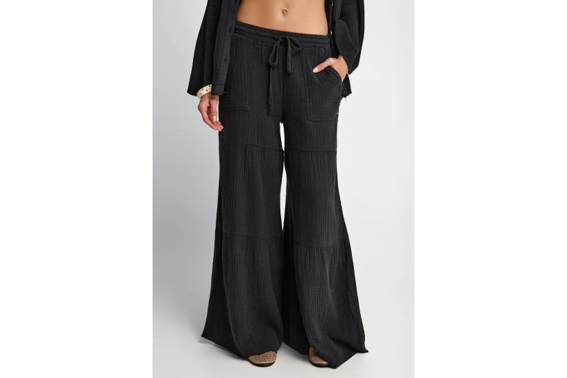 Funky Buddha Wide Leg Γυναικεία Παντελόνα Μαύρη