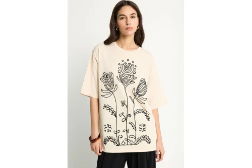 Funky Buddha Loose T-Shirt Γυναικείο (FBL013-131-04-CLOUD-CREAM)