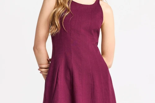 Funky Buddha Linen Blend Φόρεμα Mini Γυναικείο (FBL013-132-13-BURGUNDY)