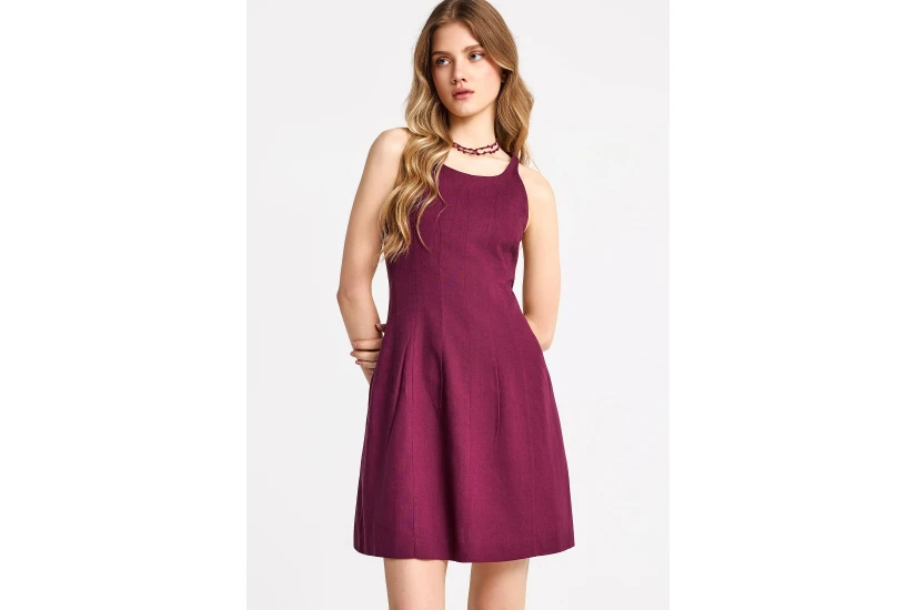 Funky Buddha Linen Blend Γυναικείο Φόρεμα Mini Μπορντό