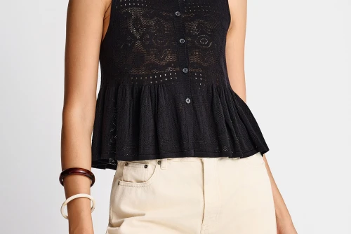 Funky Buddha Crochet Μπλούζα Αμάνικη Γυναικεία (FBL013-132-17-BLACK)