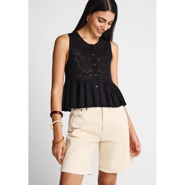 Funky Buddha Crochet Μπλούζα Αμάνικη Γυναικεία (FBL013-132-17-BLACK)