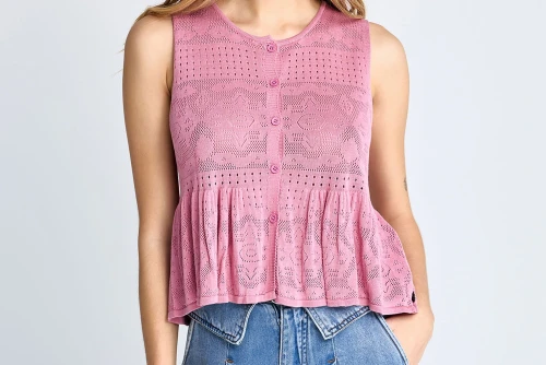 Funky Buddha Crochet Μπλούζα Αμάνικη Γυναικεία (FBL013-132-17-CASHMERE-ROSE)