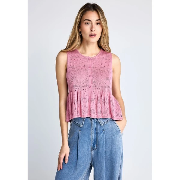 Funky Buddha Crochet Μπλούζα Αμάνικη Γυναικεία (FBL013-132-17-CASHMERE-ROSE)