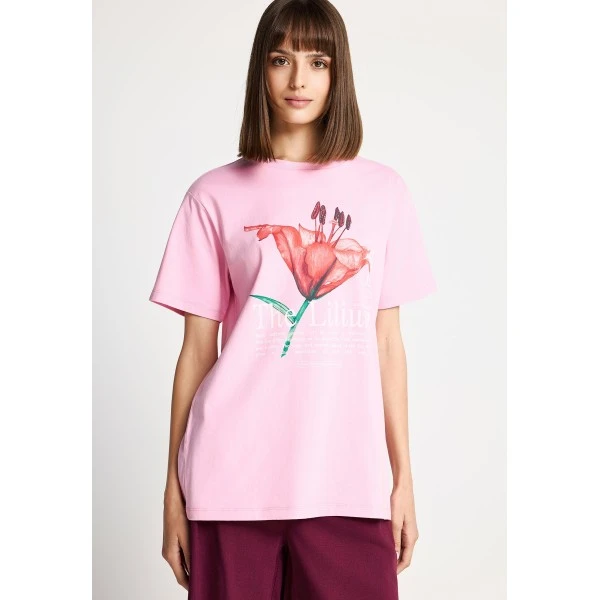 Funky Buddha Printed Cotton Loose T-Shirt Γυναικείο (FBL013-133-04-CANDY-PINK)