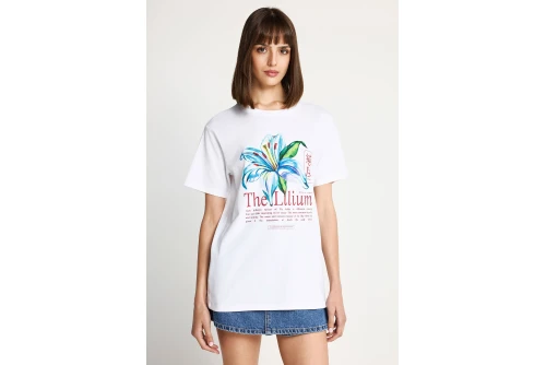 Funky Buddha Printed Cotton Loose T-Shirt Γυναικείο (FBL013-133-04-WHITE)