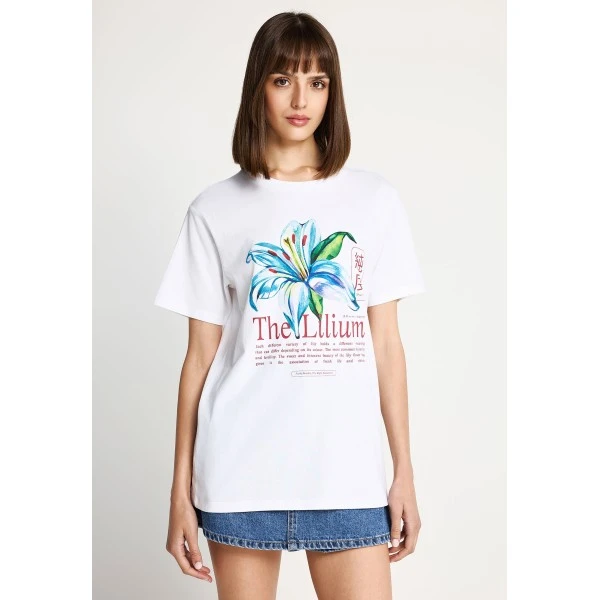 Funky Buddha Printed Cotton Loose T-Shirt Γυναικείο (FBL013-133-04-WHITE)