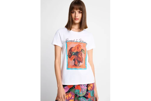 Funky Buddha Printed Cotton T-Shirt Γυναικείο (FBL013-134-04-WHITE)