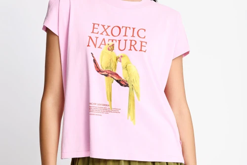 Funky Buddha Printed Cotton Loose T-Shirt Γυναικείο (FBL013-135-04-CANDY-PINK)