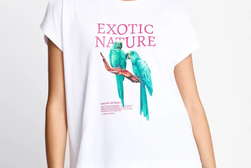 Funky Buddha Printed Cotton Loose T-Shirt Γυναικείο (FBL013-135-04-WHITE)