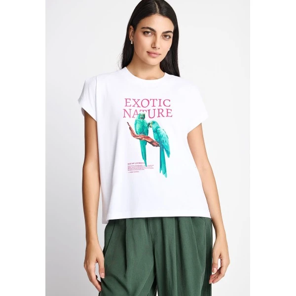 Funky Buddha Printed Cotton Loose T-Shirt Γυναικείο (FBL013-135-04-WHITE)
