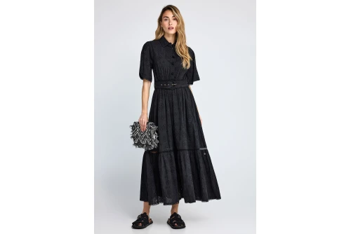 Funky Buddha Embroidered Relaxed-Fit Cotton Φόρεμα Midi Γυναικείο (FBL013-135-13-BLACK)