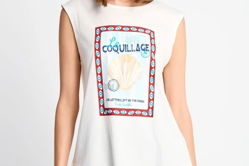 Funky Buddha Print Μπλούζα Αμάνικη Γυναικεία (FBL013-140-04-OFF-WHITE)