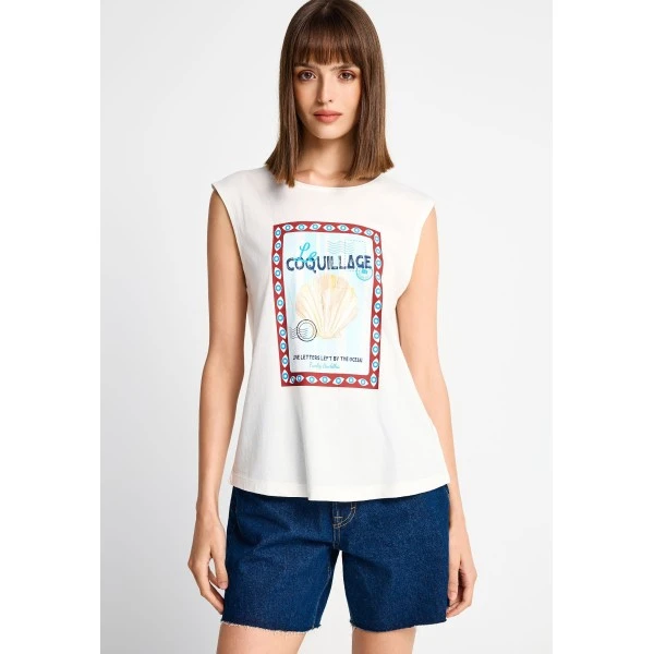 Funky Buddha Print Μπλούζα Αμάνικη Γυναικεία (FBL013-140-04-OFF-WHITE)