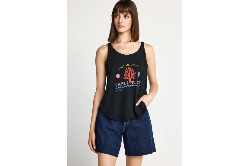 Funky Buddha Printed Γυναικεία Αμάνικη Μπλούζα Μαύρη
