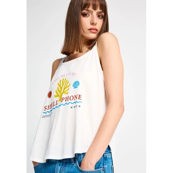 Funky Buddha Printed Μπλούζα Αμάνικη Γυναικεία (FBL013-145-04-OFF-WHITE)